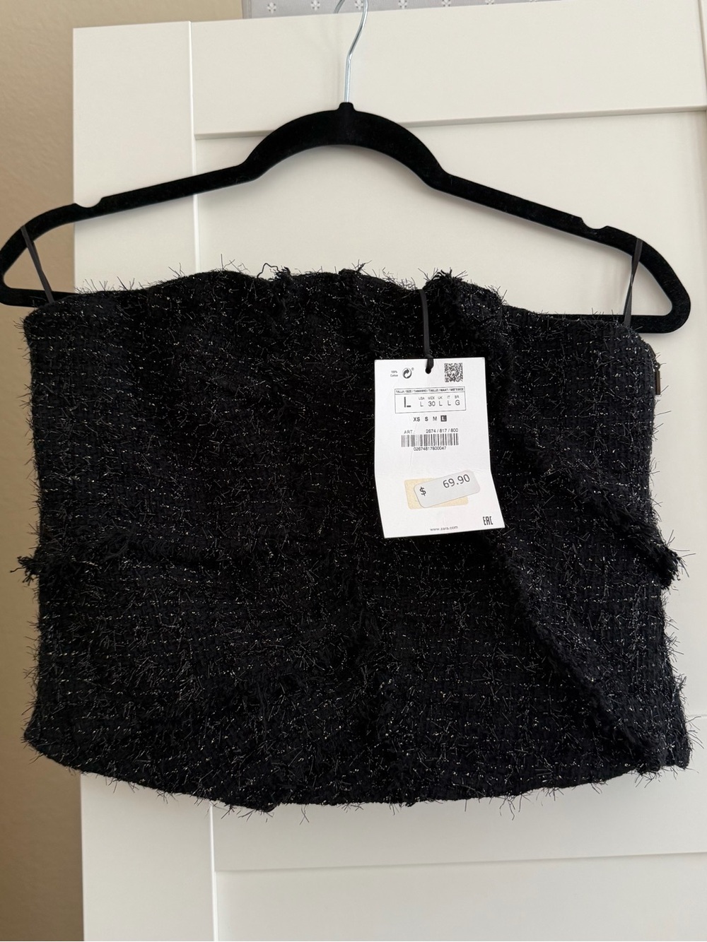 Zara Black Sparkly Strapless Top - Size: L - BRAND NEW